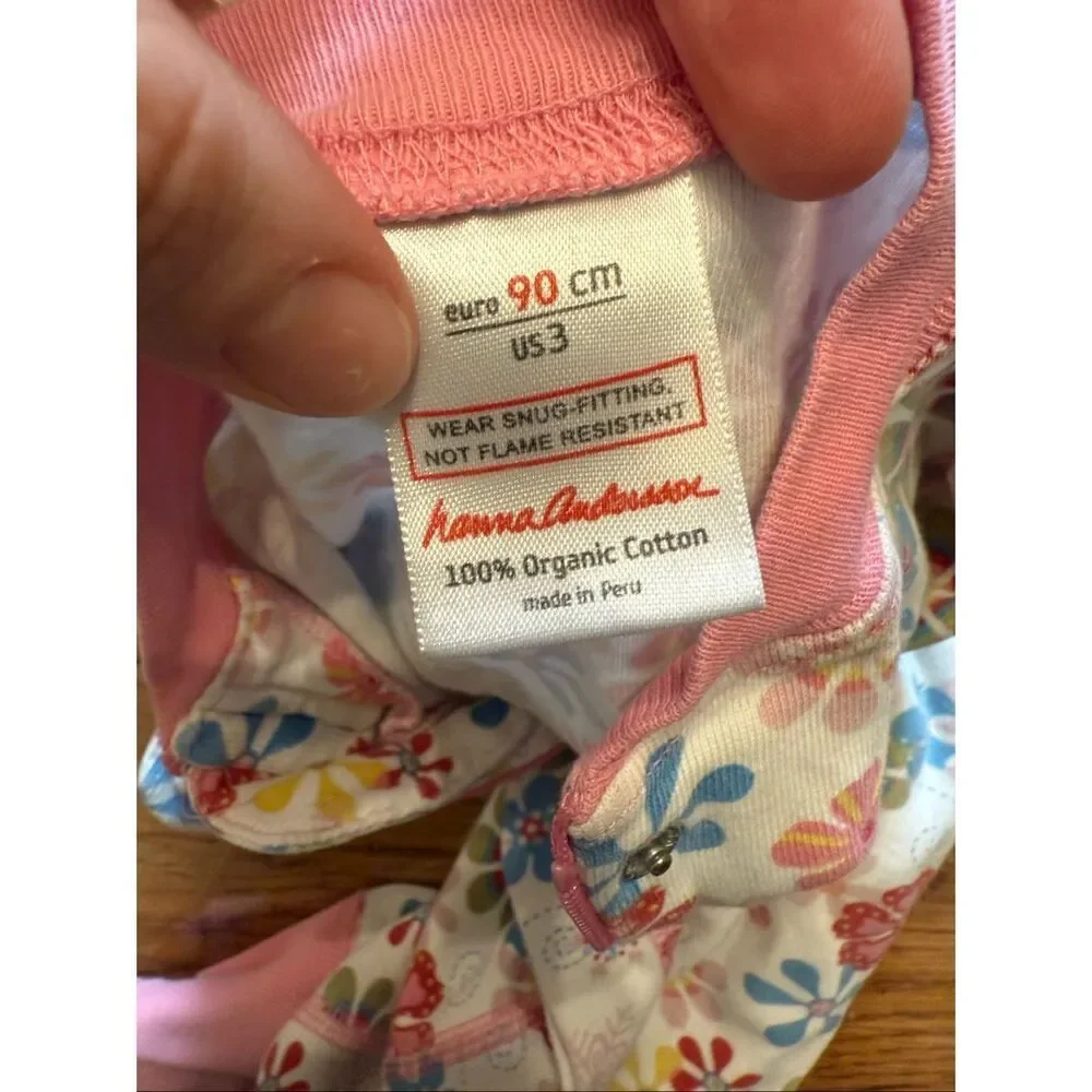 Hanna Andersson Pink Organic Cotton Floral Long Sleeve Zip Sleeper Romper Size 3